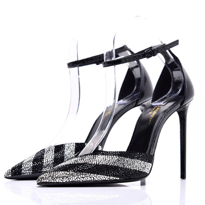 Saint Laurent Watersnake Crystal Embellished Zoe 105 Ankle Strap Pumps 37 Black 3 of 9