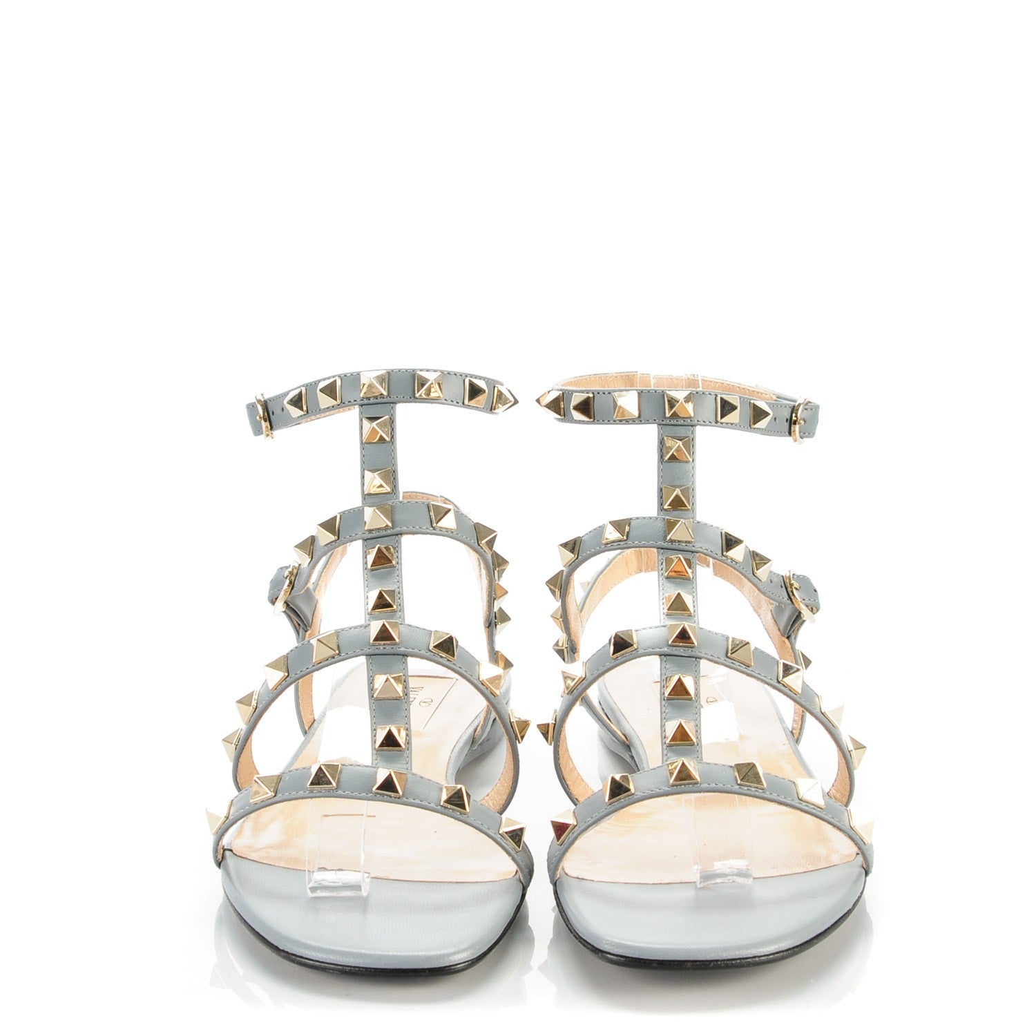 Valentino Garavani Calfskin Rockstud Gladiator Flat Sandals 36.5 Light Stone 2 of 9