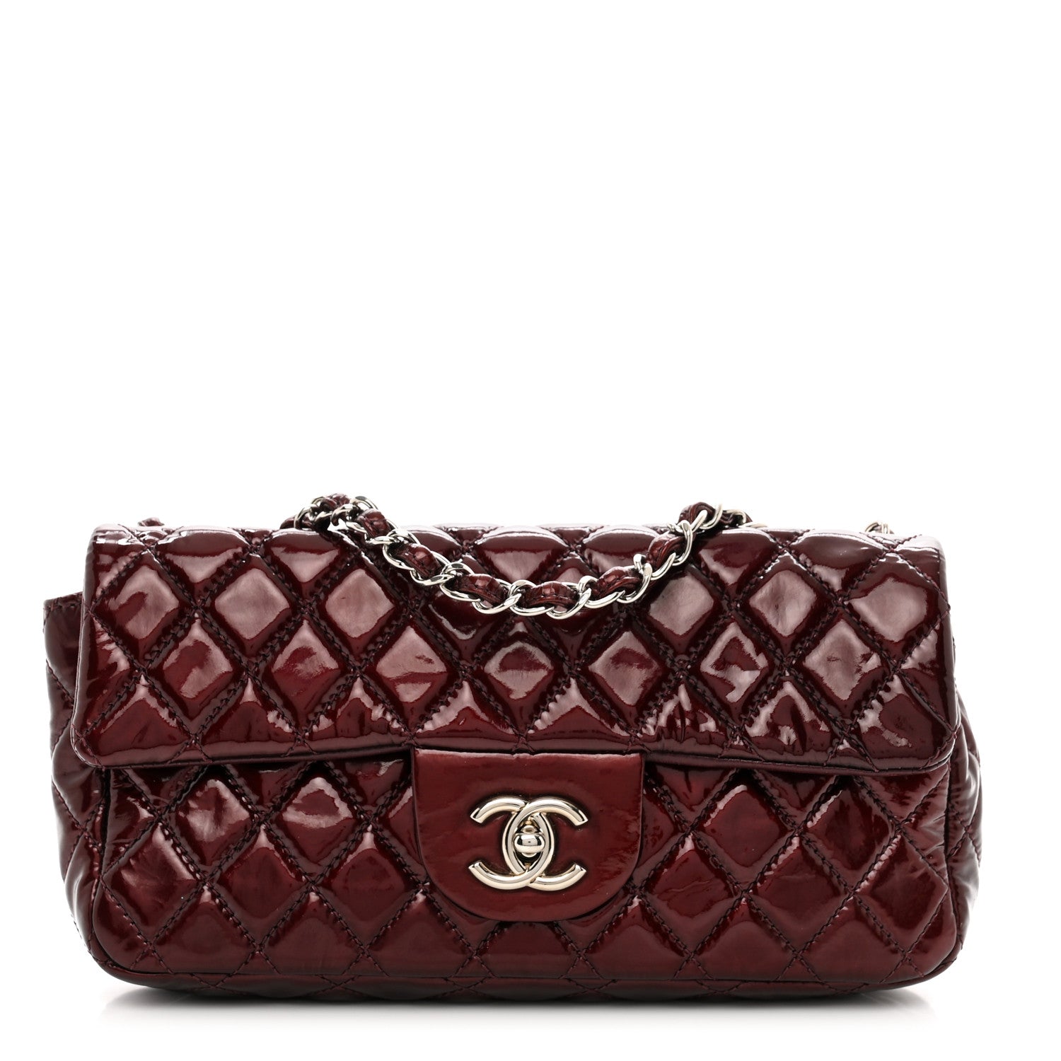 CHANEL バーガンディ ハンドバッグ Chanel Crinkled Patent Quilted East West Flap Burgundy 1407459