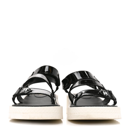 Chanel Patent CC Platform Sandals 36.5 Black 2 of 8