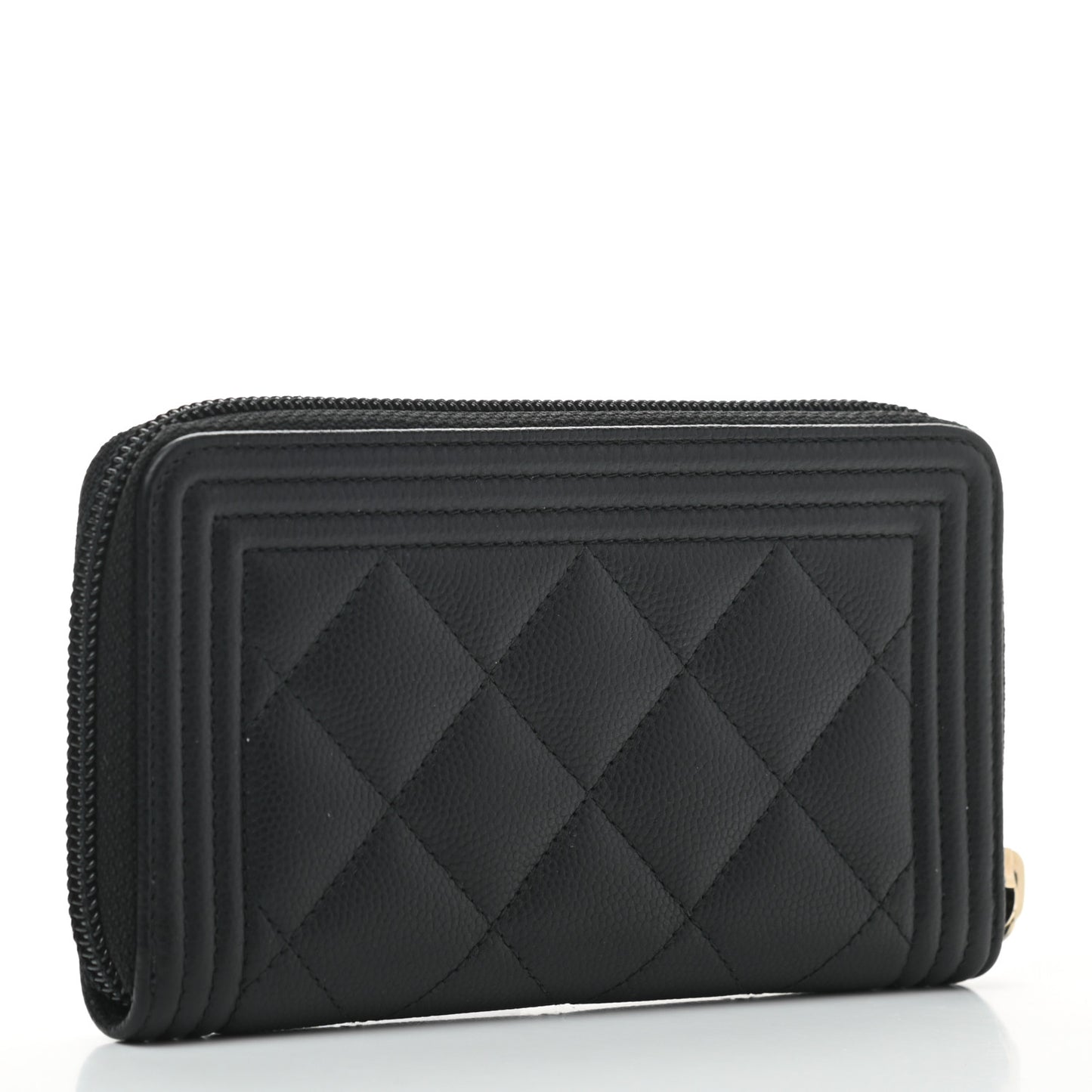 Caviar Quilted Small Boy Zip Around Wallet Black