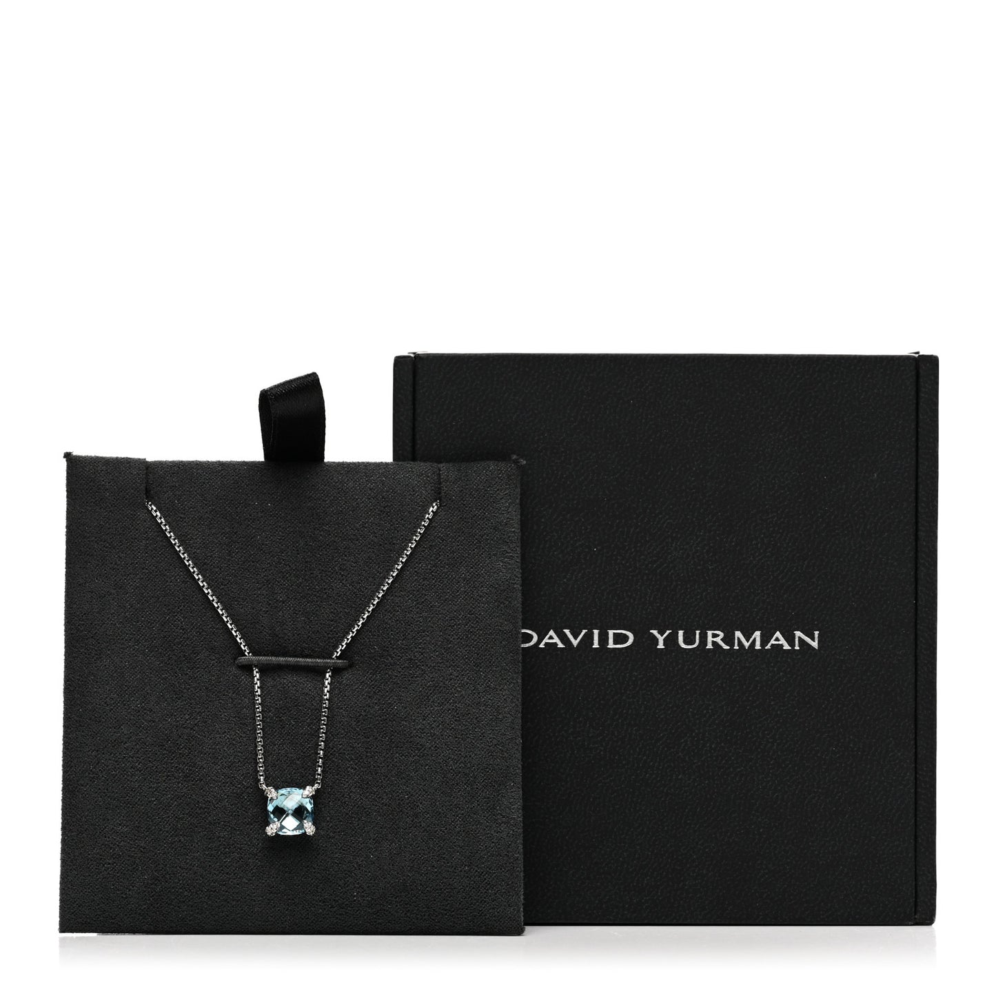 Sterling Silver Diamond Blue Topaz 9mm Petite Chatelaine Pendant Necklace
