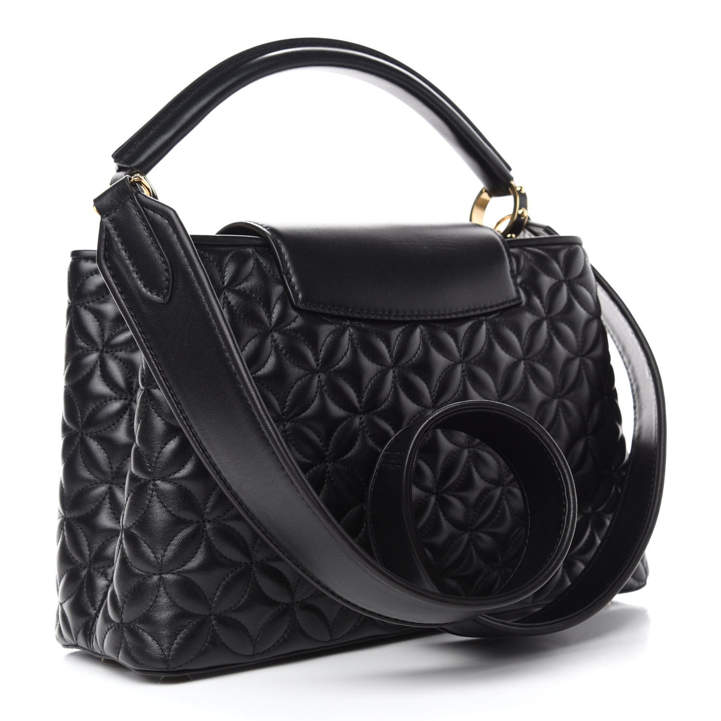 Lambskin Quilted Flower Capucines PM Black