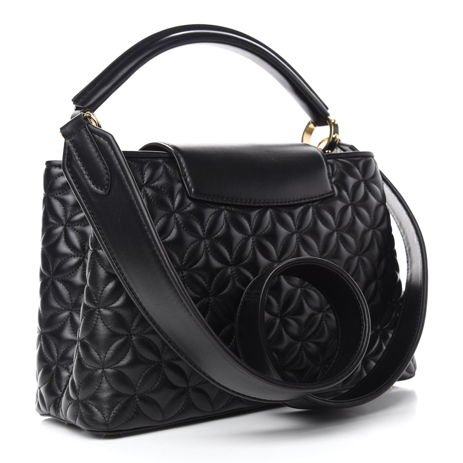 Louis Vuitton Lambskin Quilted Flower Capucines PM Black 3 of 11