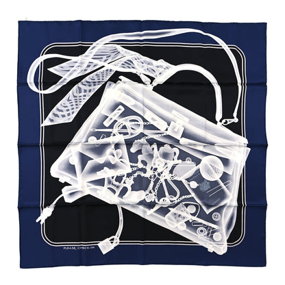 Hermes Silk Please Check In Scarf 90 Marine Black White 1 of 3