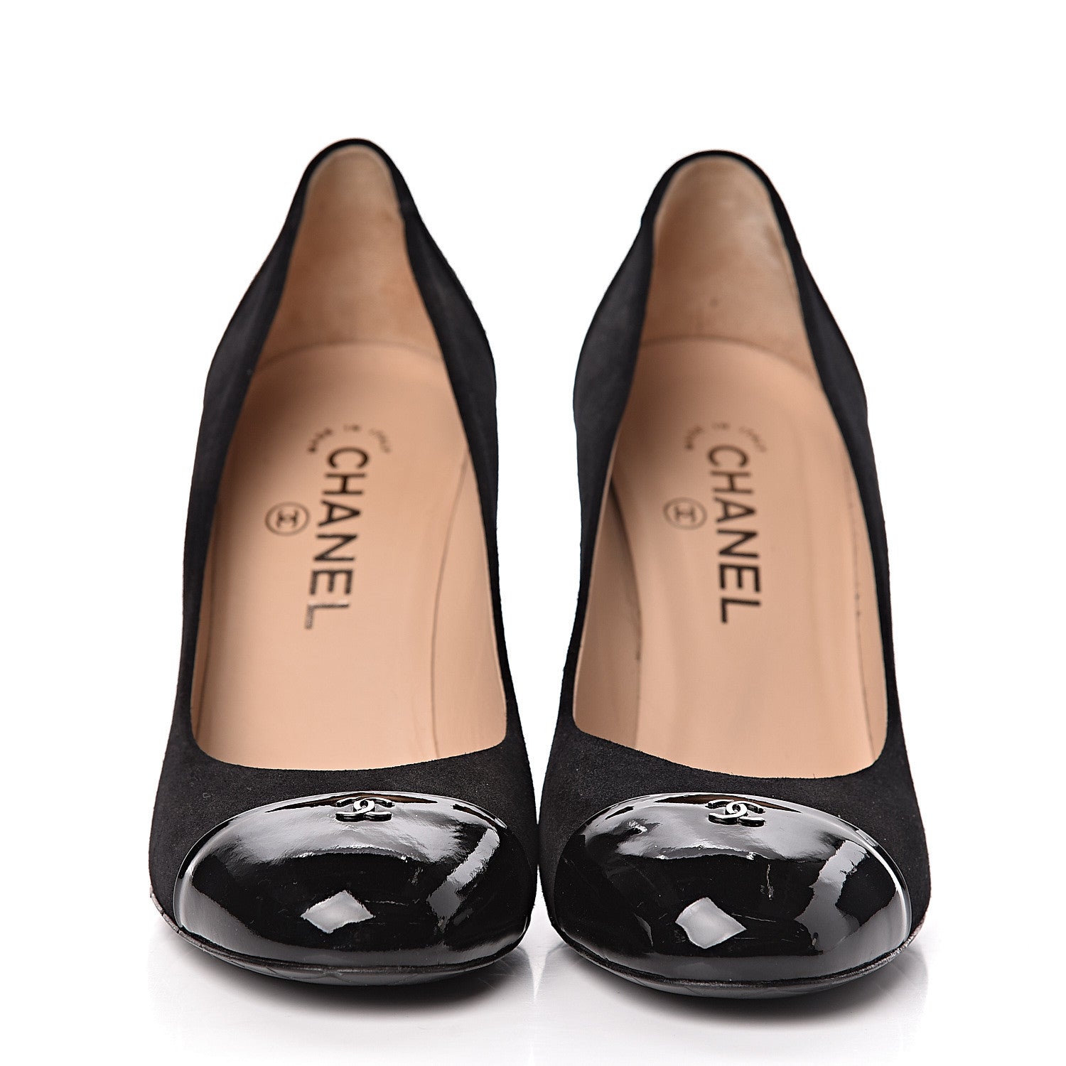 Chanel Suede Patent Calfskin Cap Toe CC Pumps 38 Black 2 of 11
