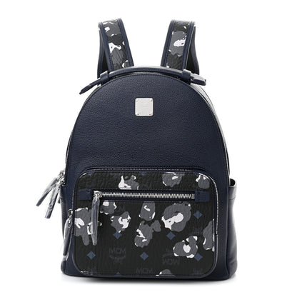 MCM Calfskin Visetos Floral Leopard Klassik Small Stark Backpack Blue Black 1 of 11