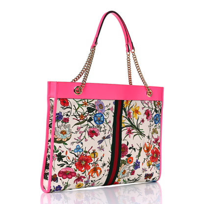 Gucci Canvas Flora Large Rajah Chain Tote White Multicolor Fuxia Fluo 3 of 11