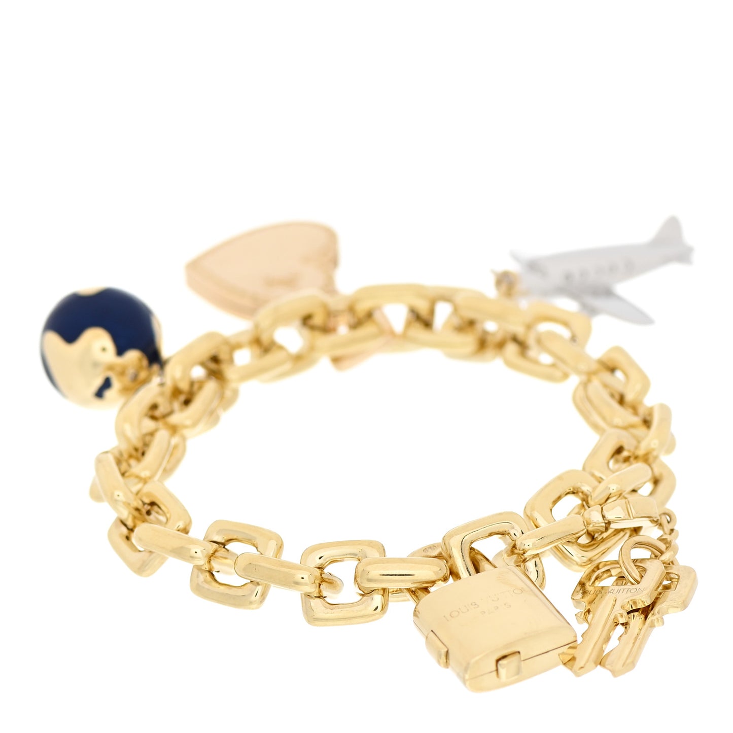 18K Yellow White Gold Diamond Enamel Padlock Charm Bracelet