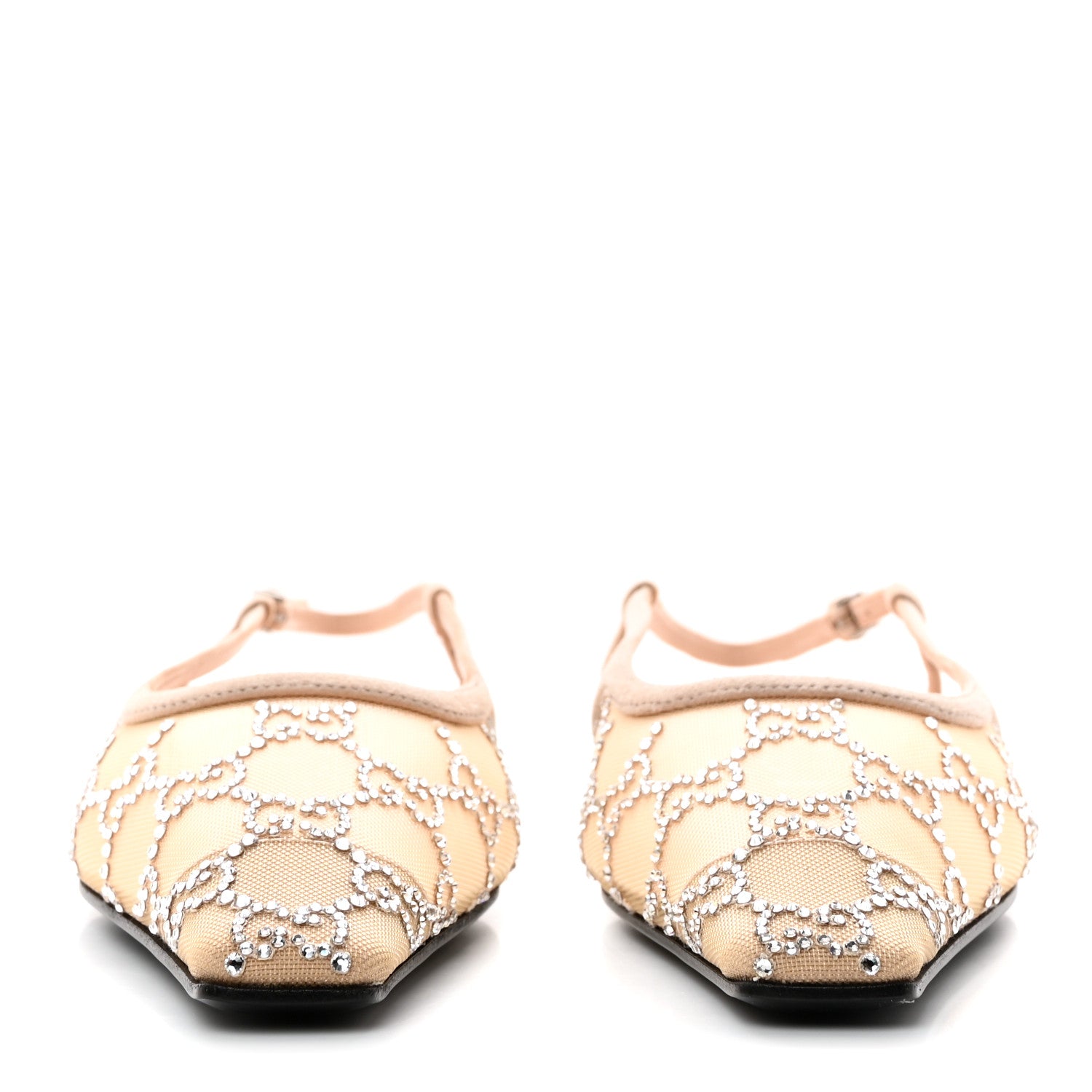 Gucci Suede Mesh Crystal GG Monogram Slingback Ballet Flats 37 Light Powder Skin Rose 2 of 8
