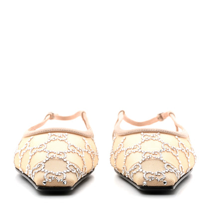 Gucci Suede Mesh Crystal GG Monogram Slingback Ballet Flats 37 Light Powder Skin Rose 2 of 8