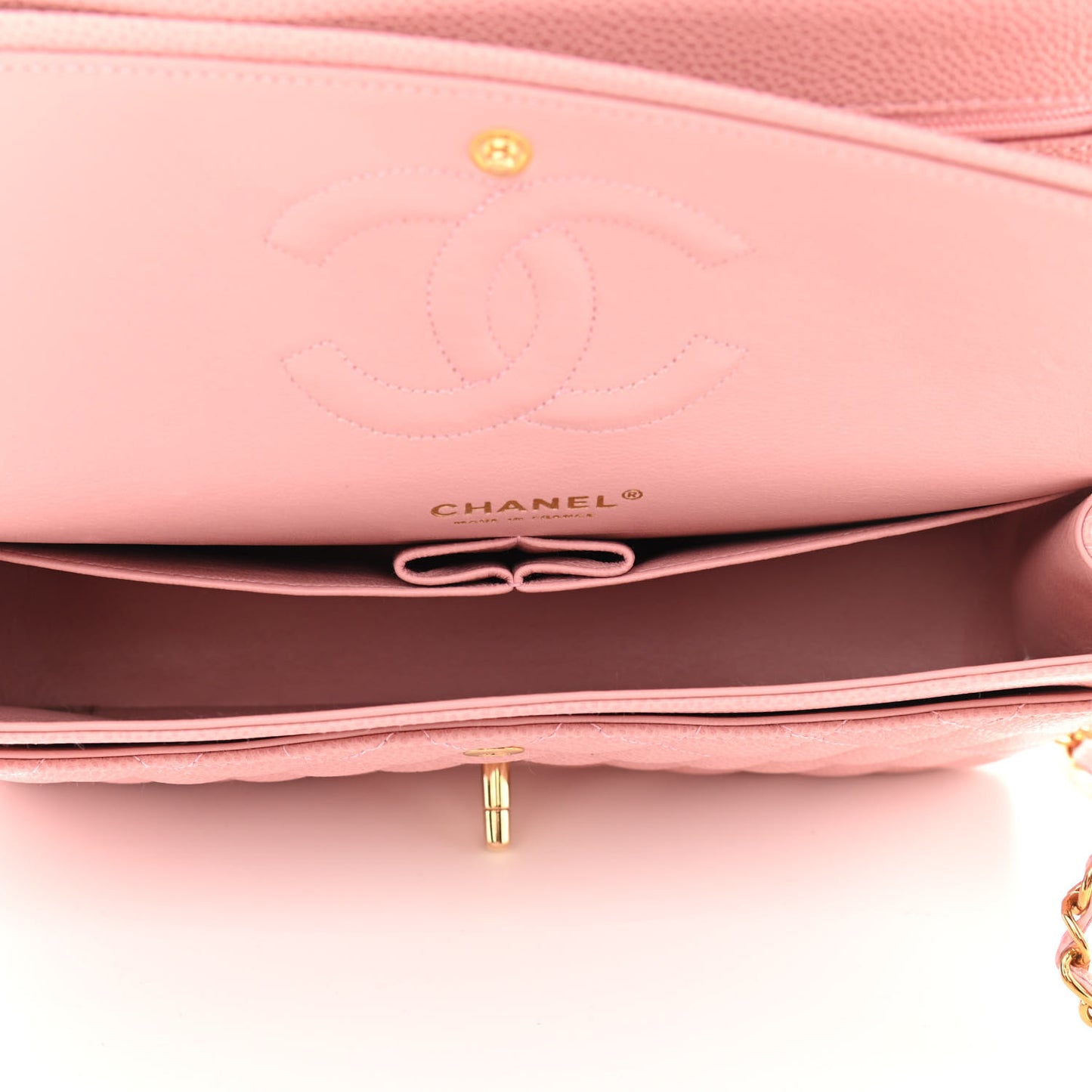 Caviar Quilted Medium Double Flap Pink