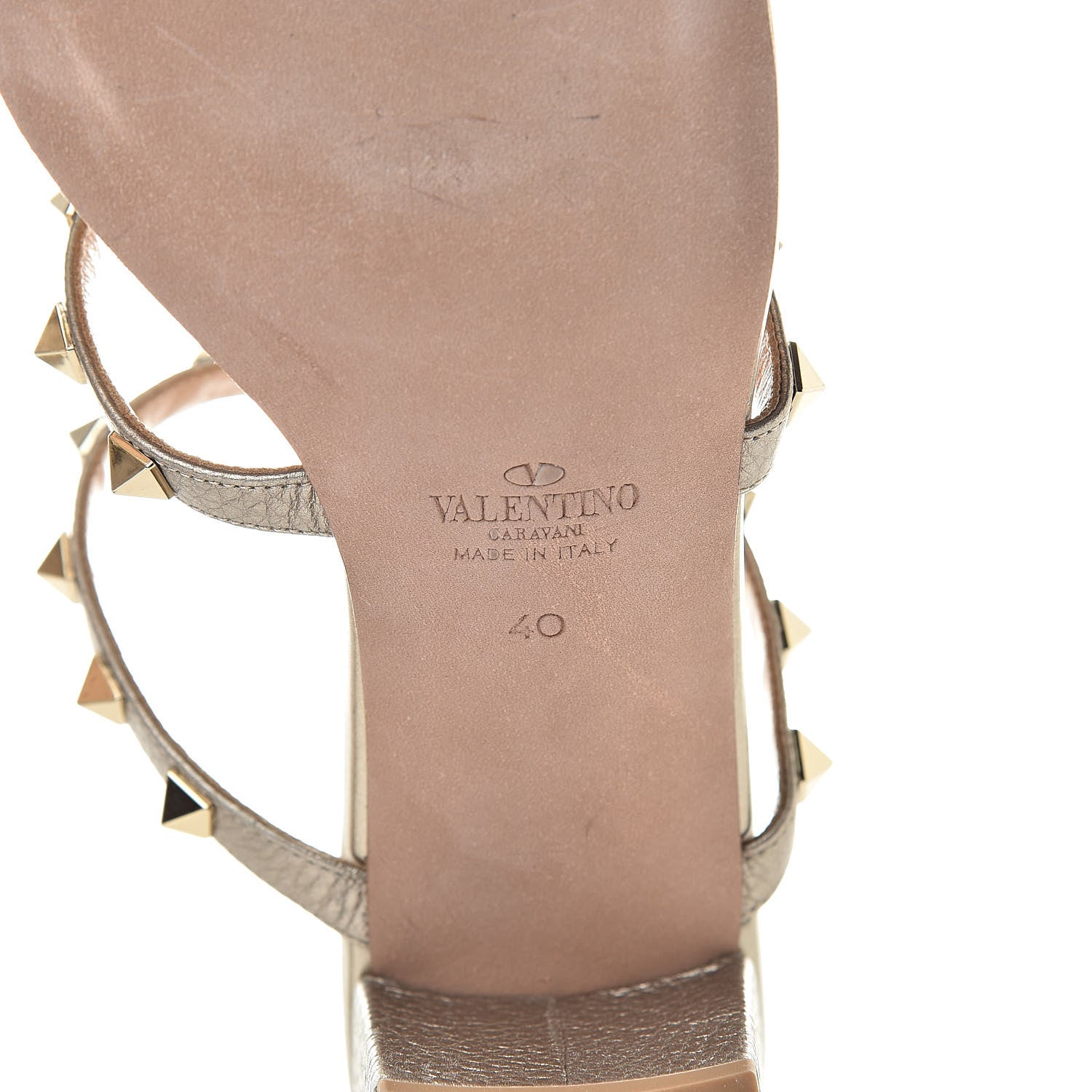 Valentino Garavani Metallic Pebbled Calfskin Rockstud 60mm Caged Slide Sandals 40 Skin 6 of 8