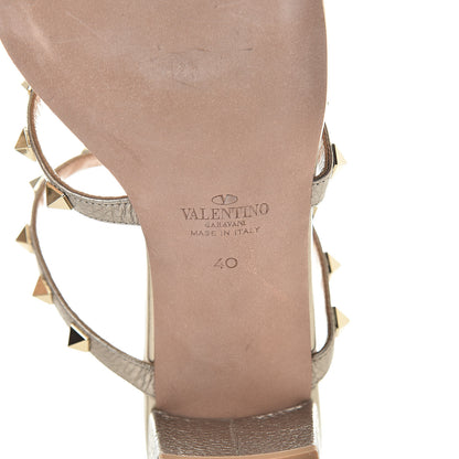 Valentino Garavani Metallic Pebbled Calfskin Rockstud 60mm Caged Slide Sandals 40 Skin 6 of 8