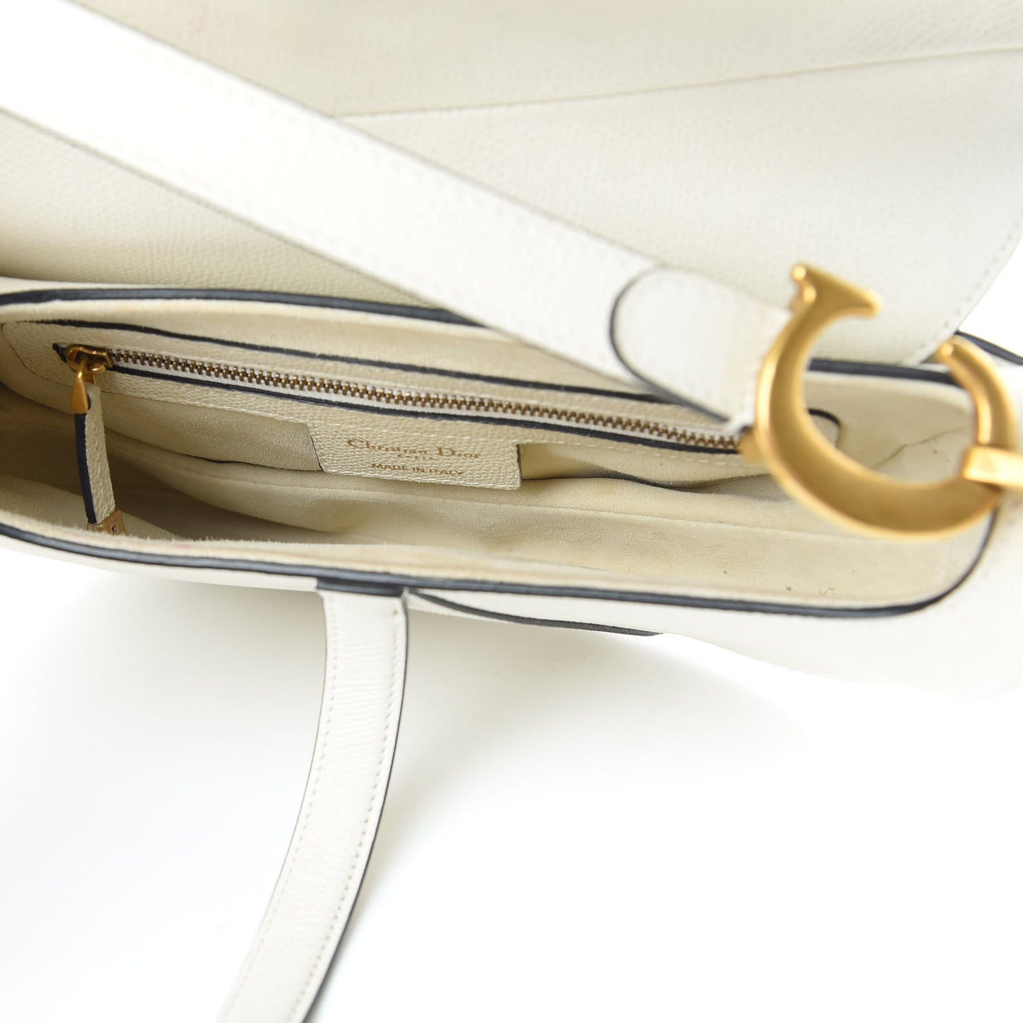 Grained Calfskin Saddle Bag White
