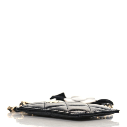 Chanel Lambskin Quilted Camellia Bow Card Holder On Chain Black 3 of 7