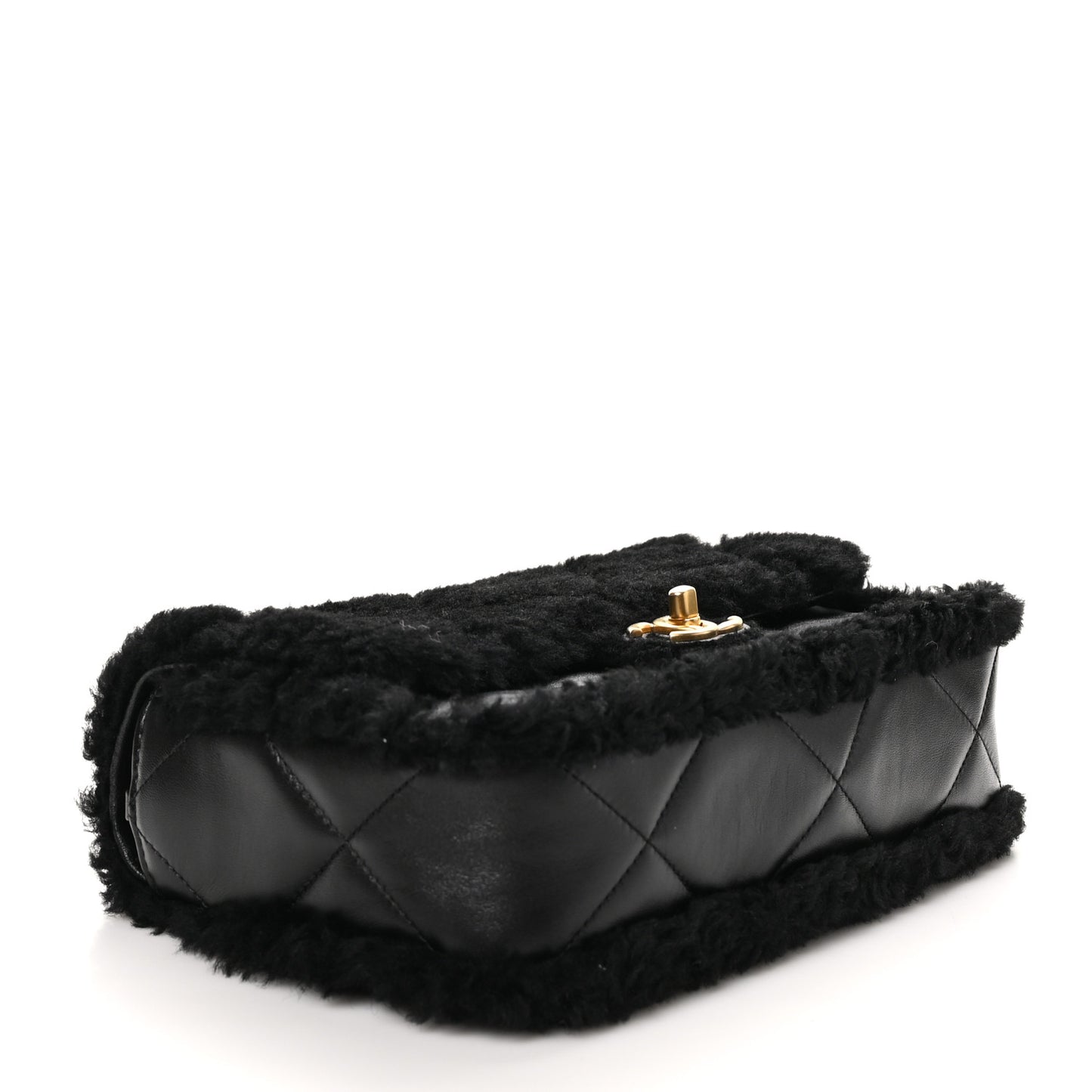 Shearling Lambskin Quilted Furry Coco Flap Black