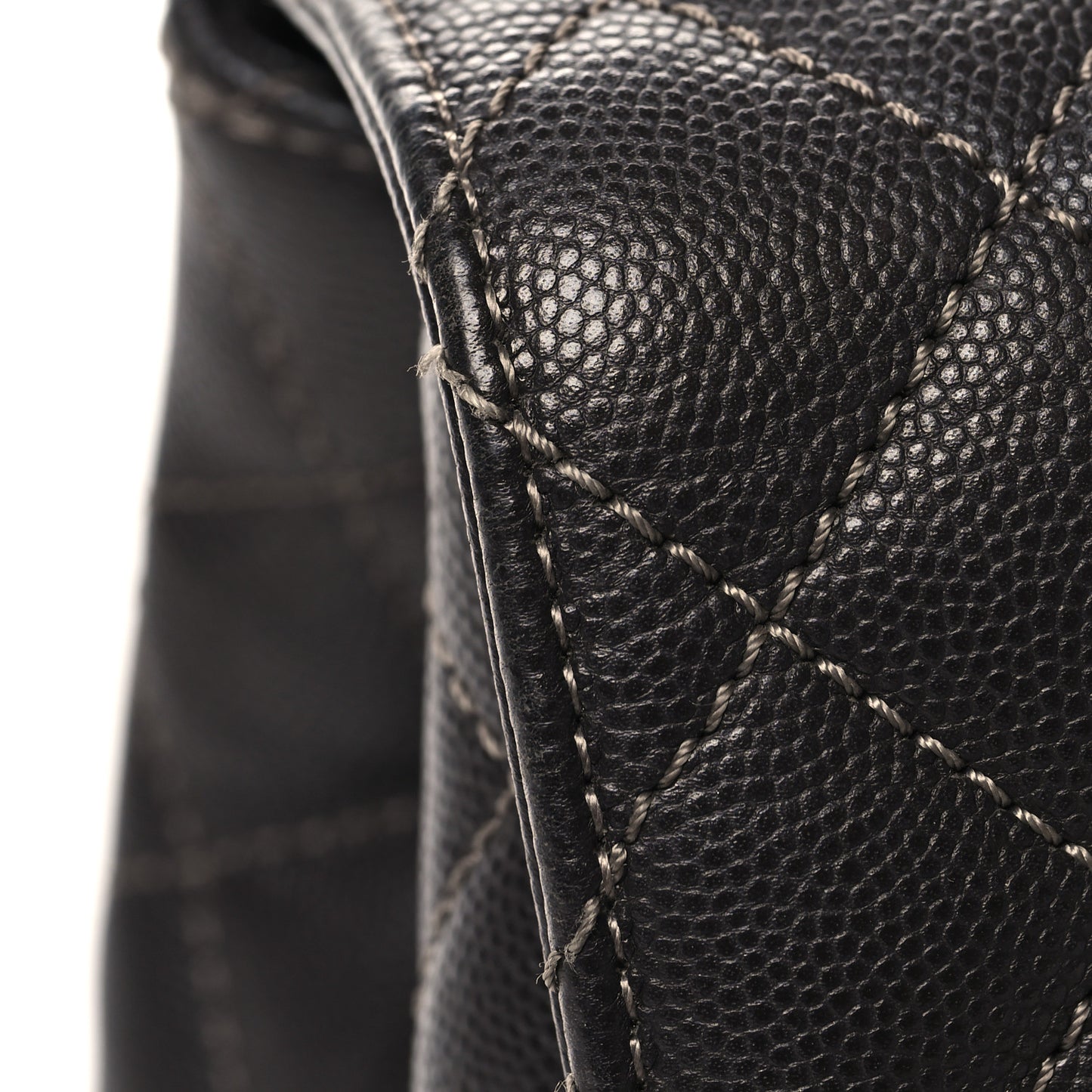 Caviar Contrast Stitch Small Coco Chain Handle Flap Dark Grey