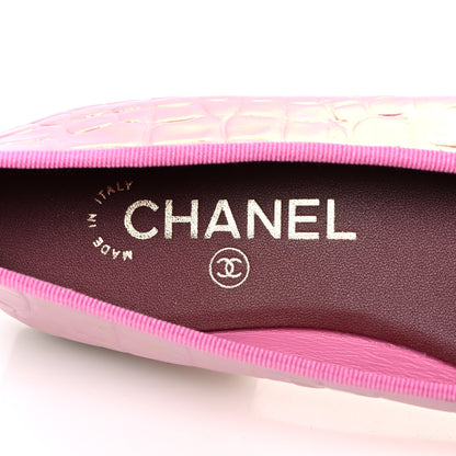 Chanel Iridescent Calfskin Crocodile Embossed Ballerina Flats 36.5 Pink 9 of 11