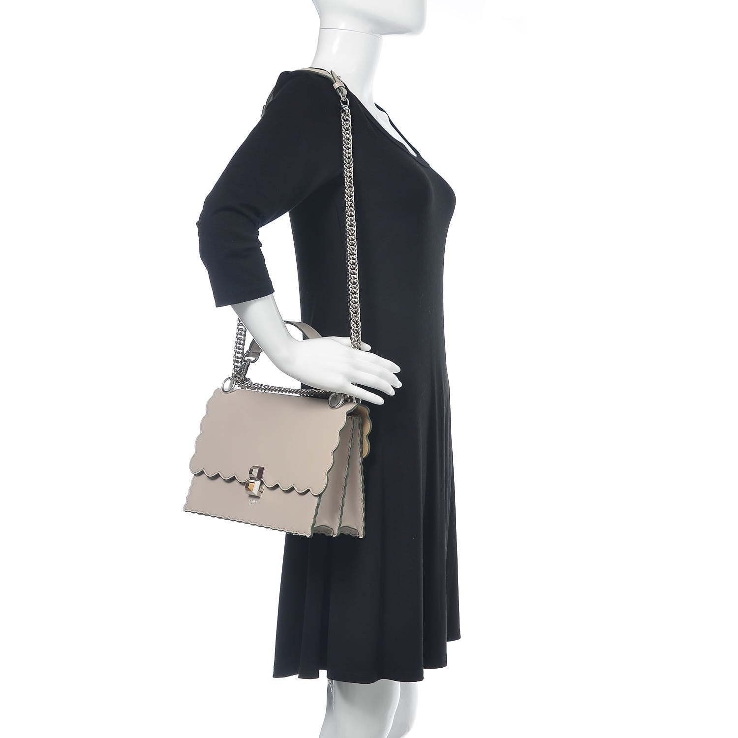 Fendi Vitello Liberty Scalloped Studded Kan I Shoulder Bag Grigio Polvere 2 of 9