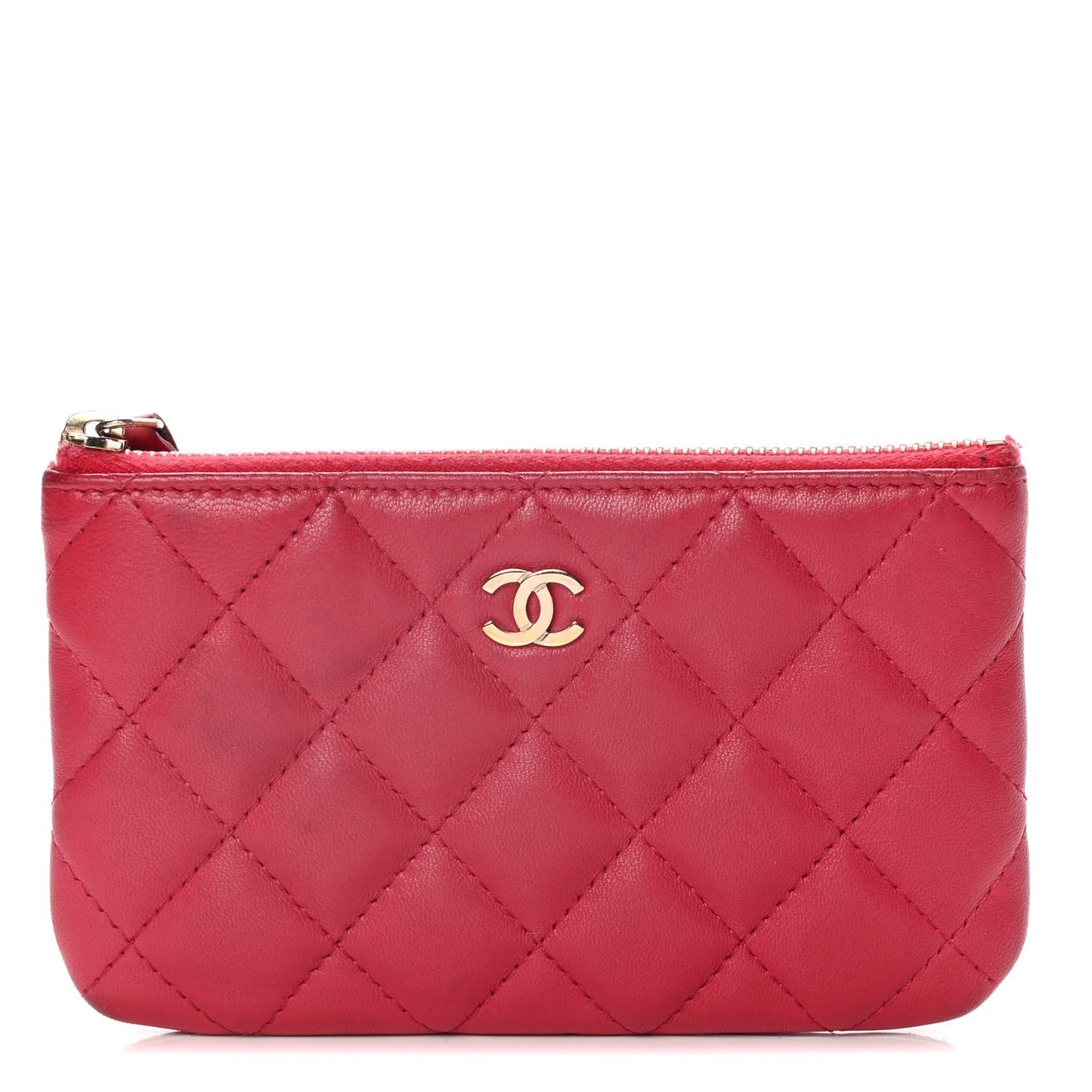 Lambskin Quilted Small Cosmetic Case Dark Pink