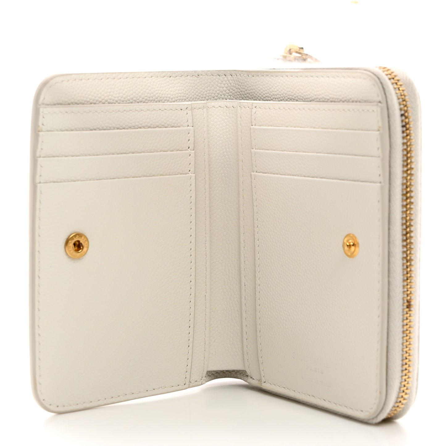 Grained Calfskin Paris Compact Zip Around Wallet White Multicolor