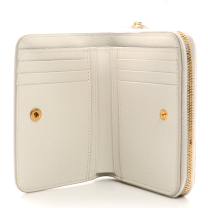 Saint Laurent Grained Calfskin Paris Compact Zip Around Wallet White Multicolor 5 of 8