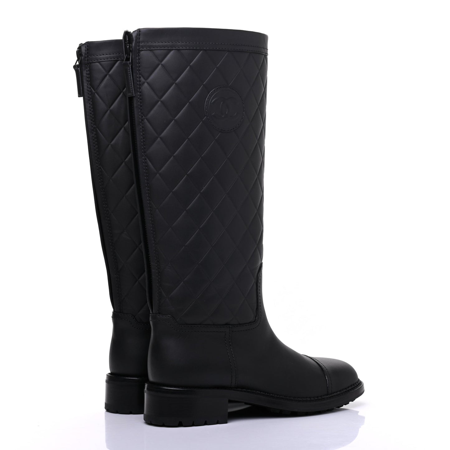 Oily Calfskin Quilted High Boots 38 Black