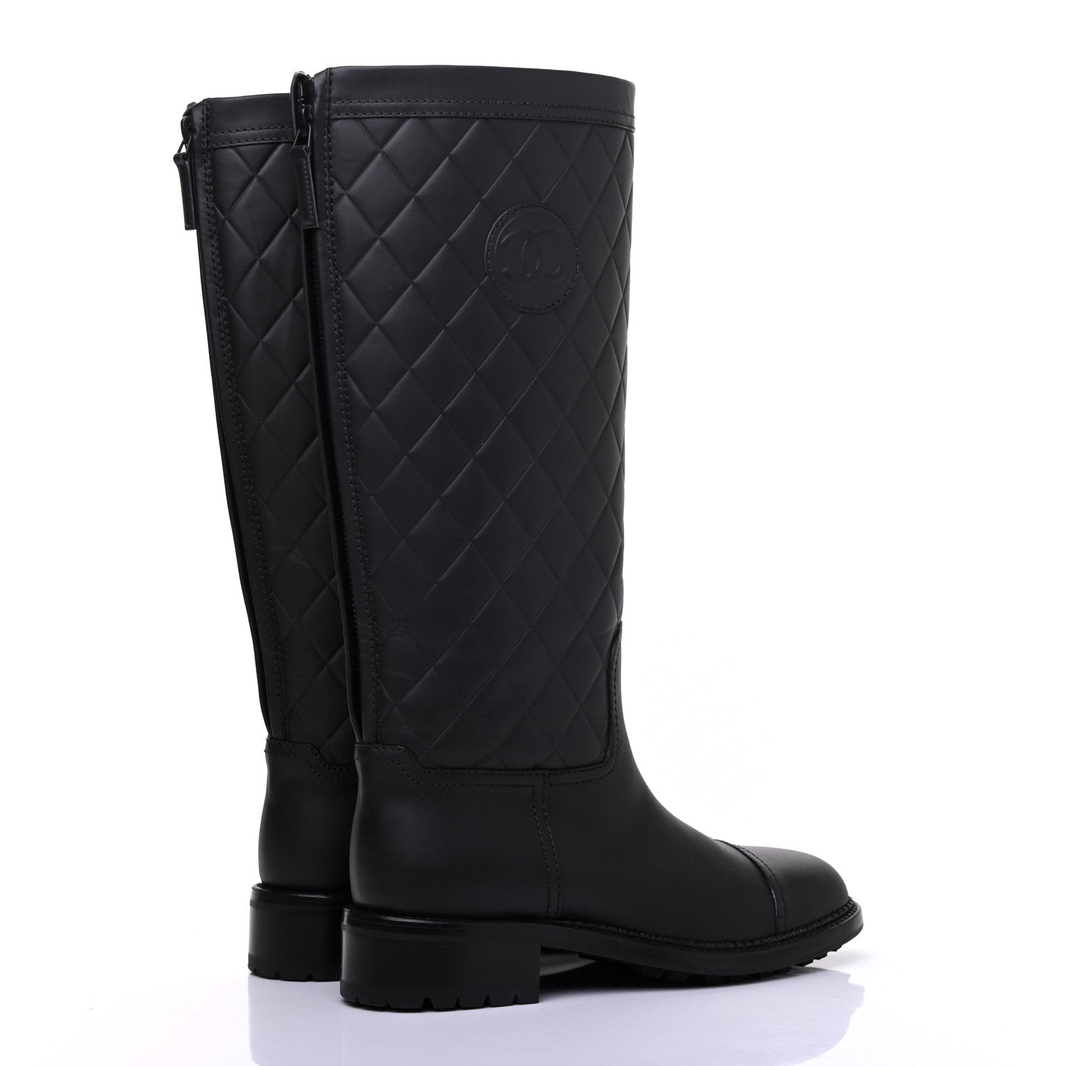 Chanel Oily Calfskin Quilted High Boots 38 Black 4 of 10