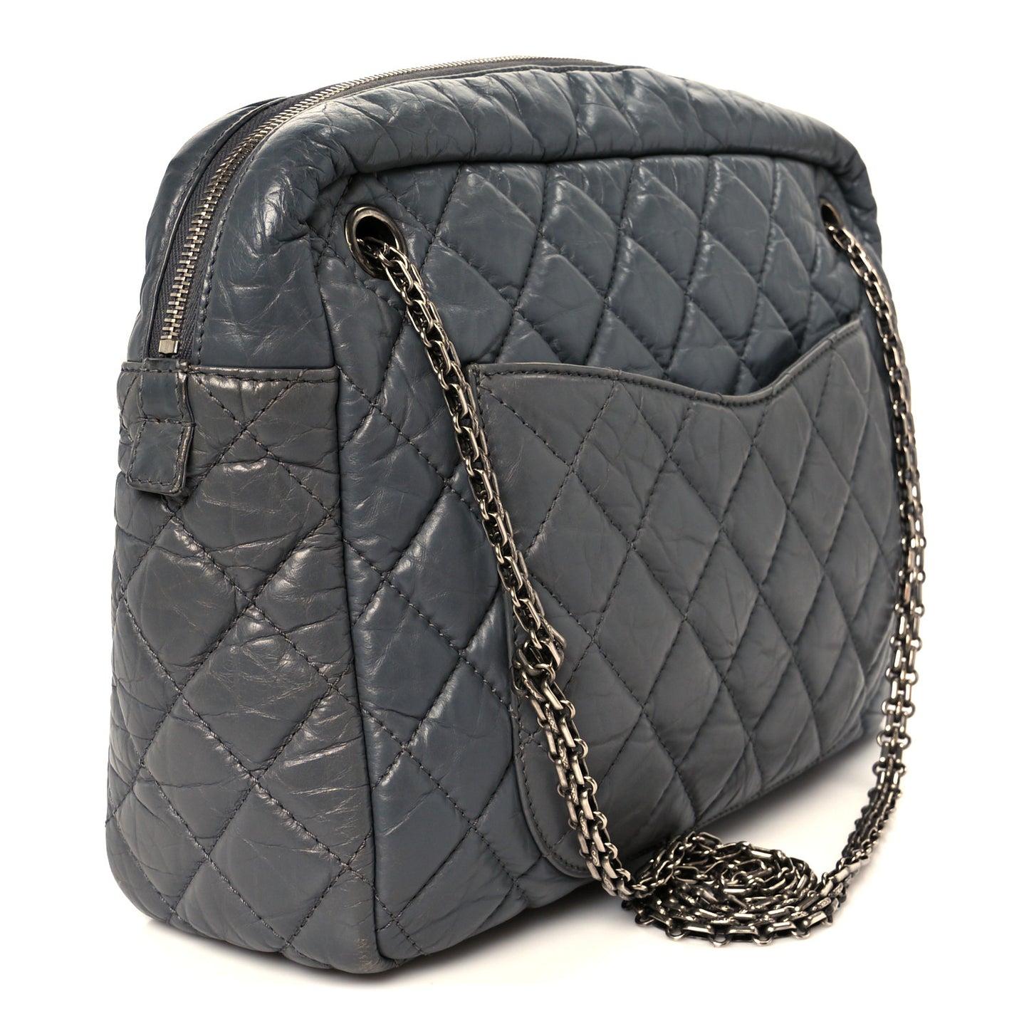 Aged Calfskin Quilted Large Reissue Camera Case Grey