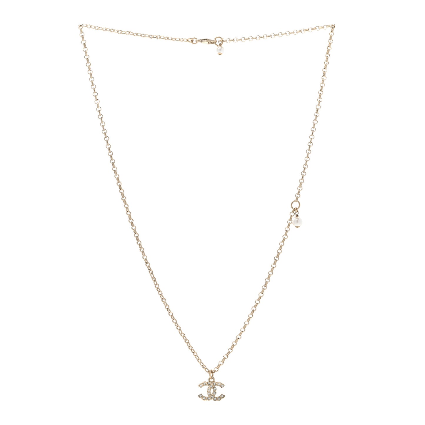 Metal Pearl Crystal CC Textured Pendant Necklace Gold