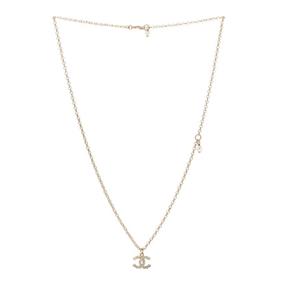 Chanel Metal Pearl Crystal CC Textured Pendant Necklace Gold 3 of 6