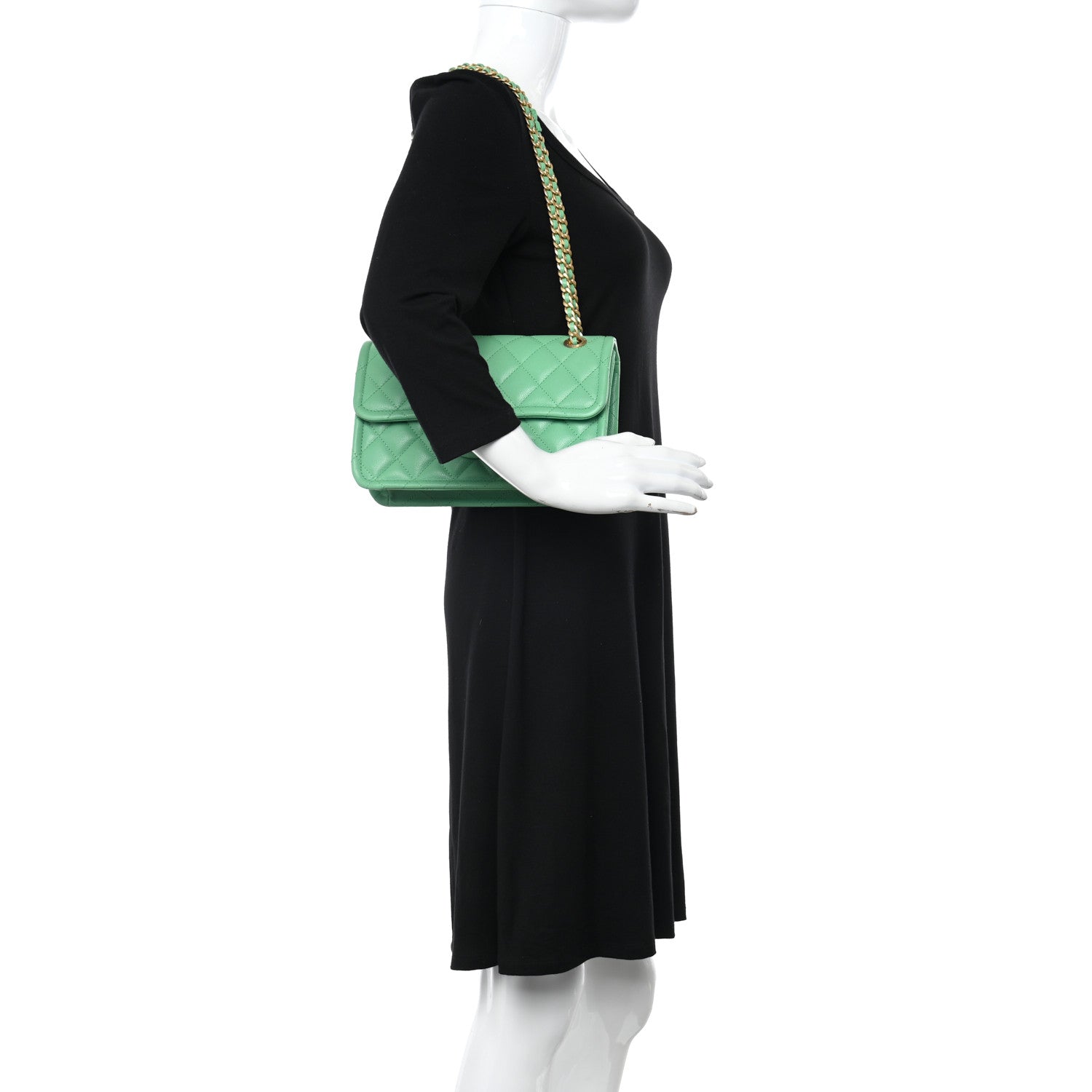 Chanel Caviar Quilted Medium Sweet Classic Flap Green 2 of 11