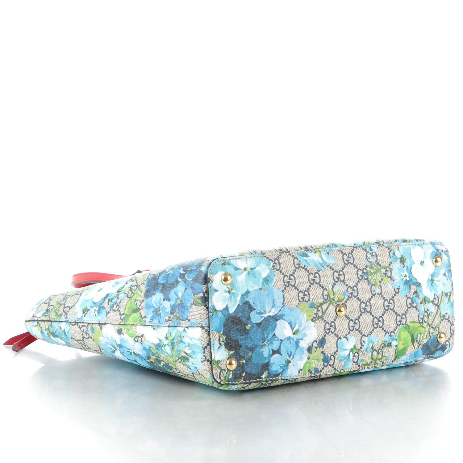 Gucci GG Supreme Monogram Blooms Medium Zippered Bucket Tote Beige Blue Navy Hibiscus Red 4 of 7