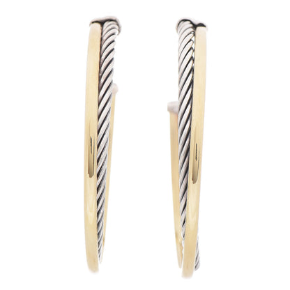 David Yurman Sterling Silver 18K Yellow Gold 44mm Extra Large Crossover Cable Hoop Earrings 1 of 4