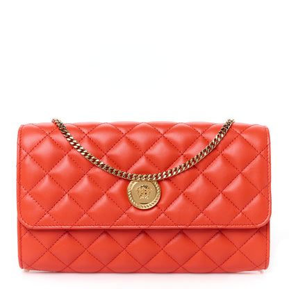 Versace Lambskin Quilted Medusa Wallet on Chain Crossbody Coral 1 of 10