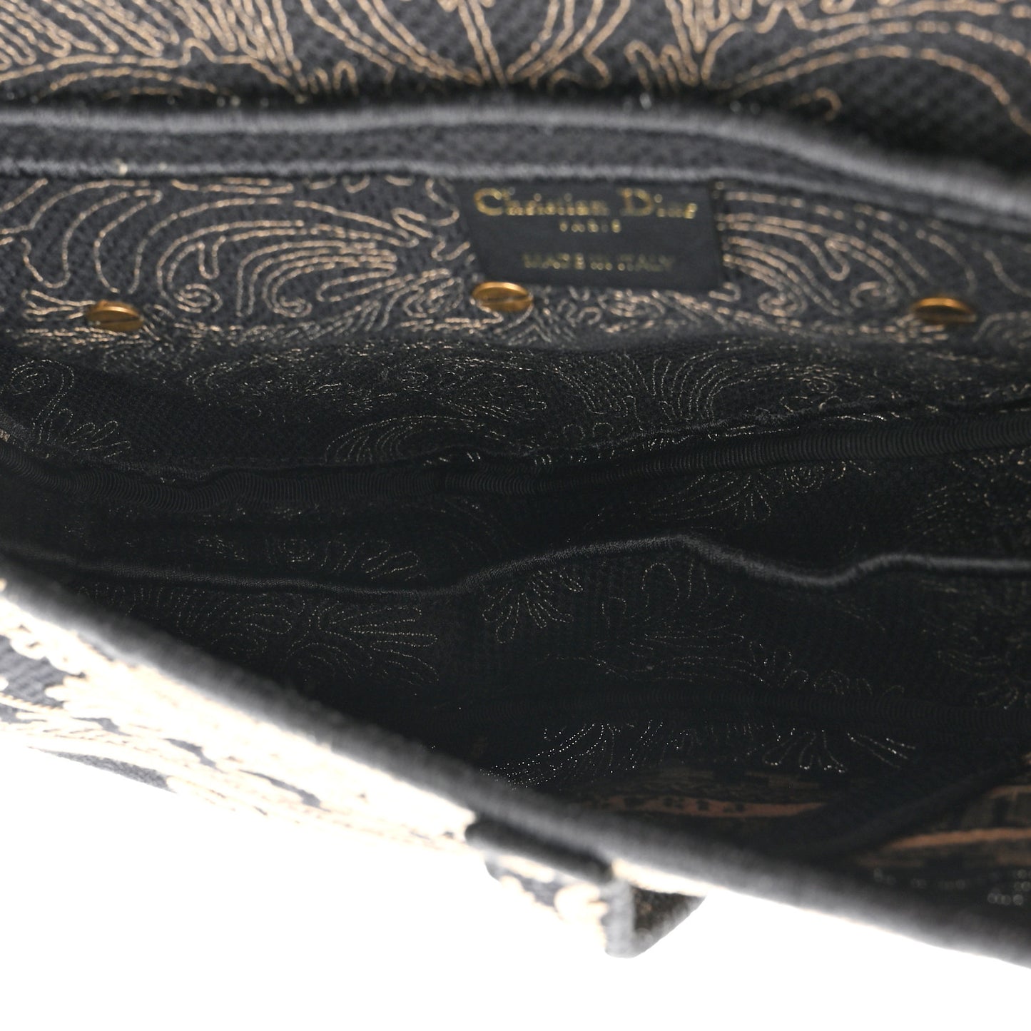 Canvas Embroidered Ornamental Cornely Saddle Bag Black Beige