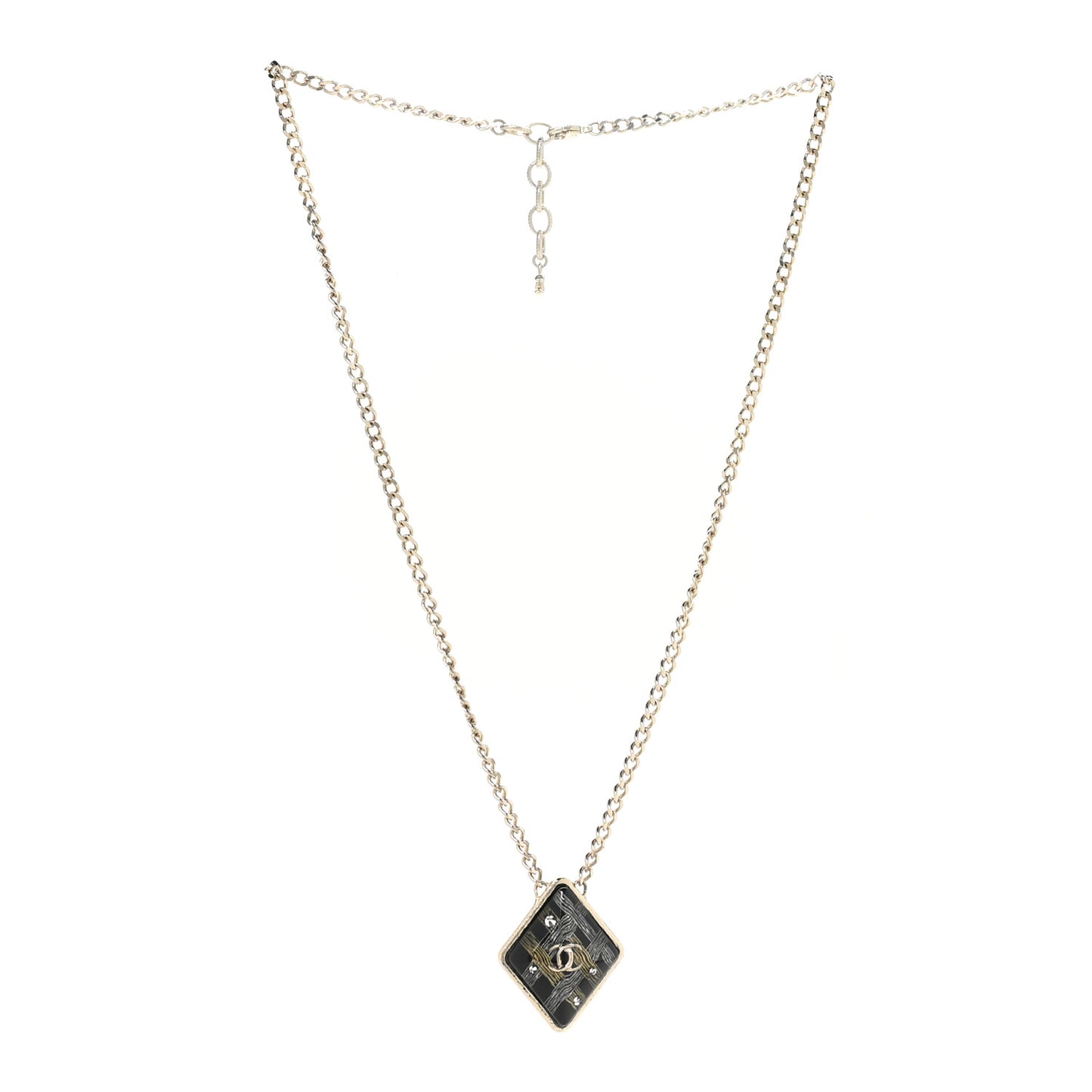 Metal Resin Enamel Crystal CC Necklace Gold Black White