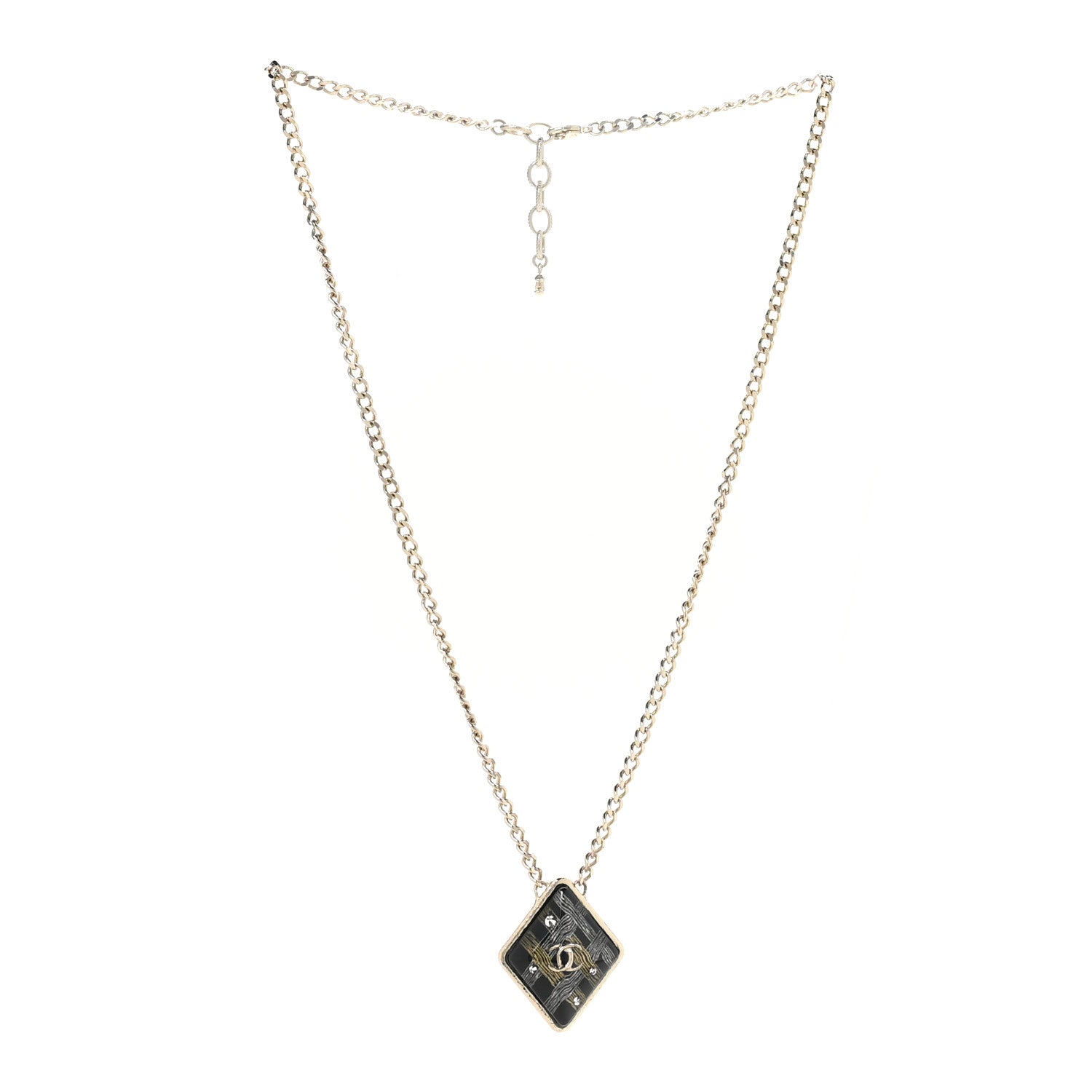 Chanel Metal Resin Enamel Crystal CC Necklace Gold Black White 3 of 6