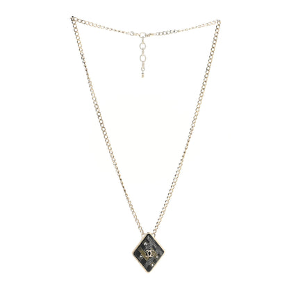 Chanel Metal Resin Enamel Crystal CC Necklace Gold Black White 3 of 6