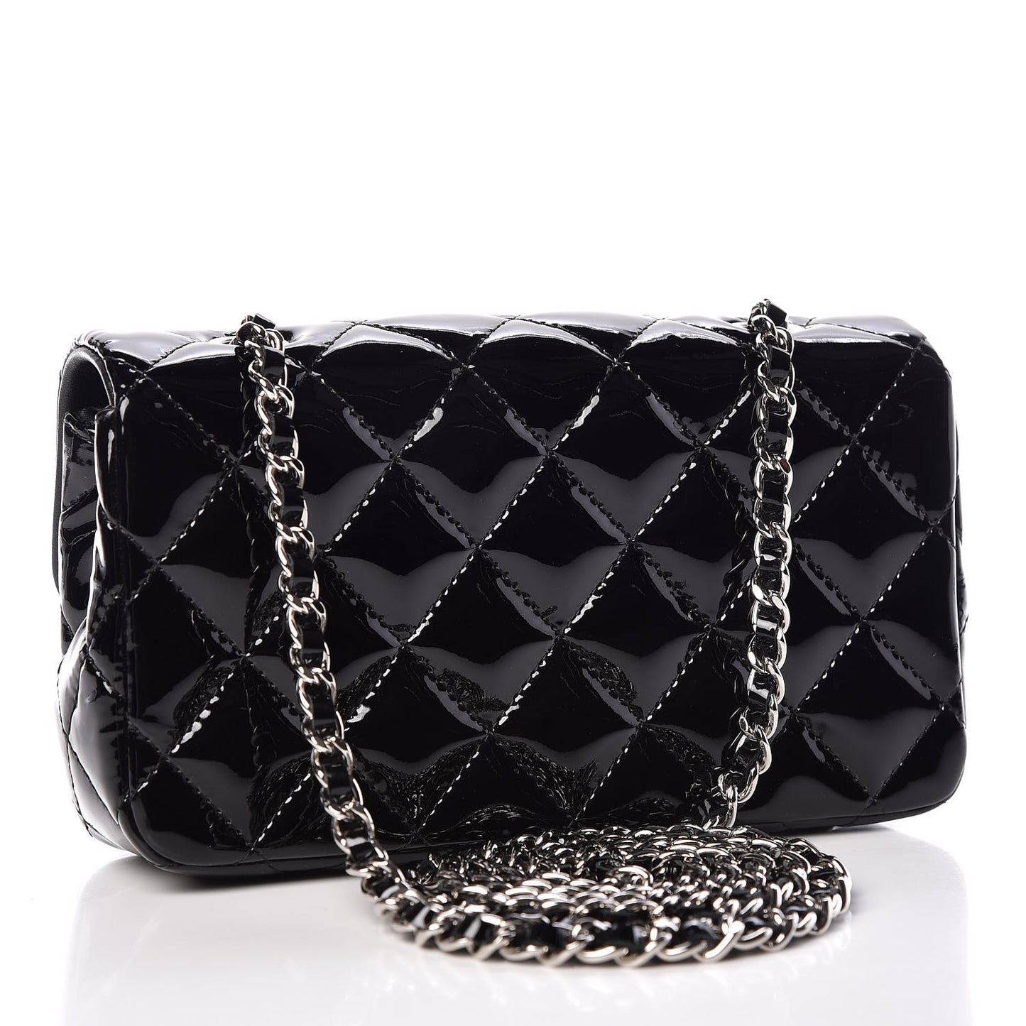 Patent Calfskin Quilted Extra Mini Rectangular Flap Black