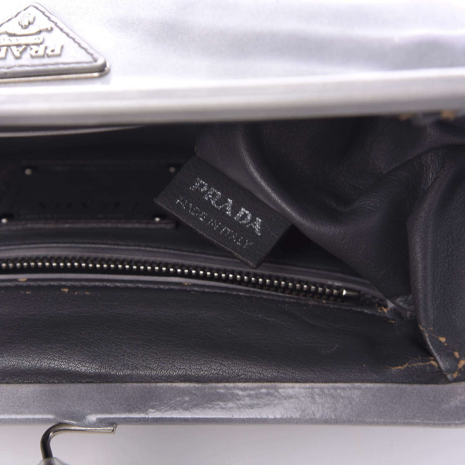 Prada Spazzolato Kisslock Clutch Grigio 10 of 13