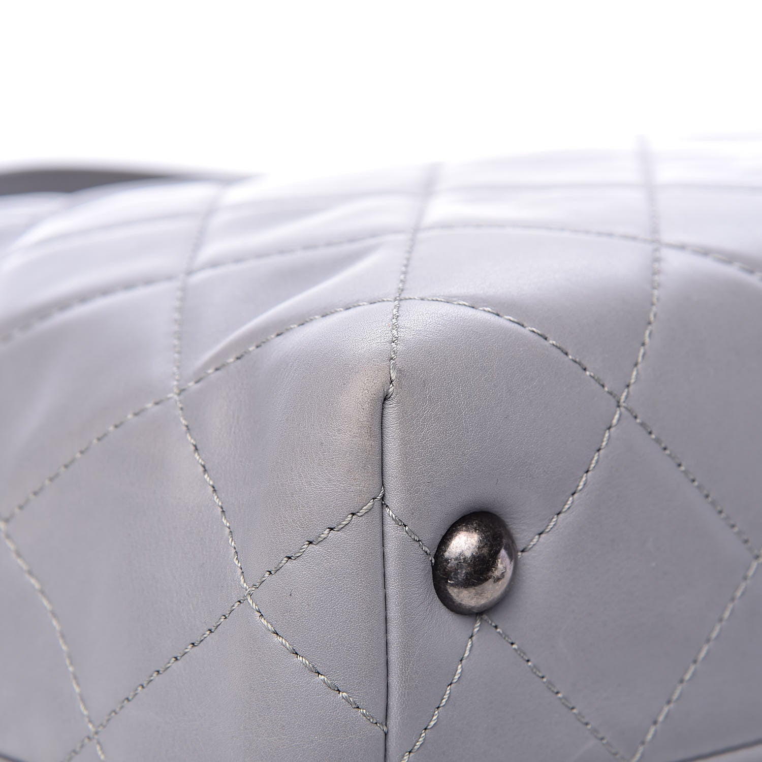 Chanel Calfskin Quilted Large Shopping In Chains Tote Light Grey 12 of 15