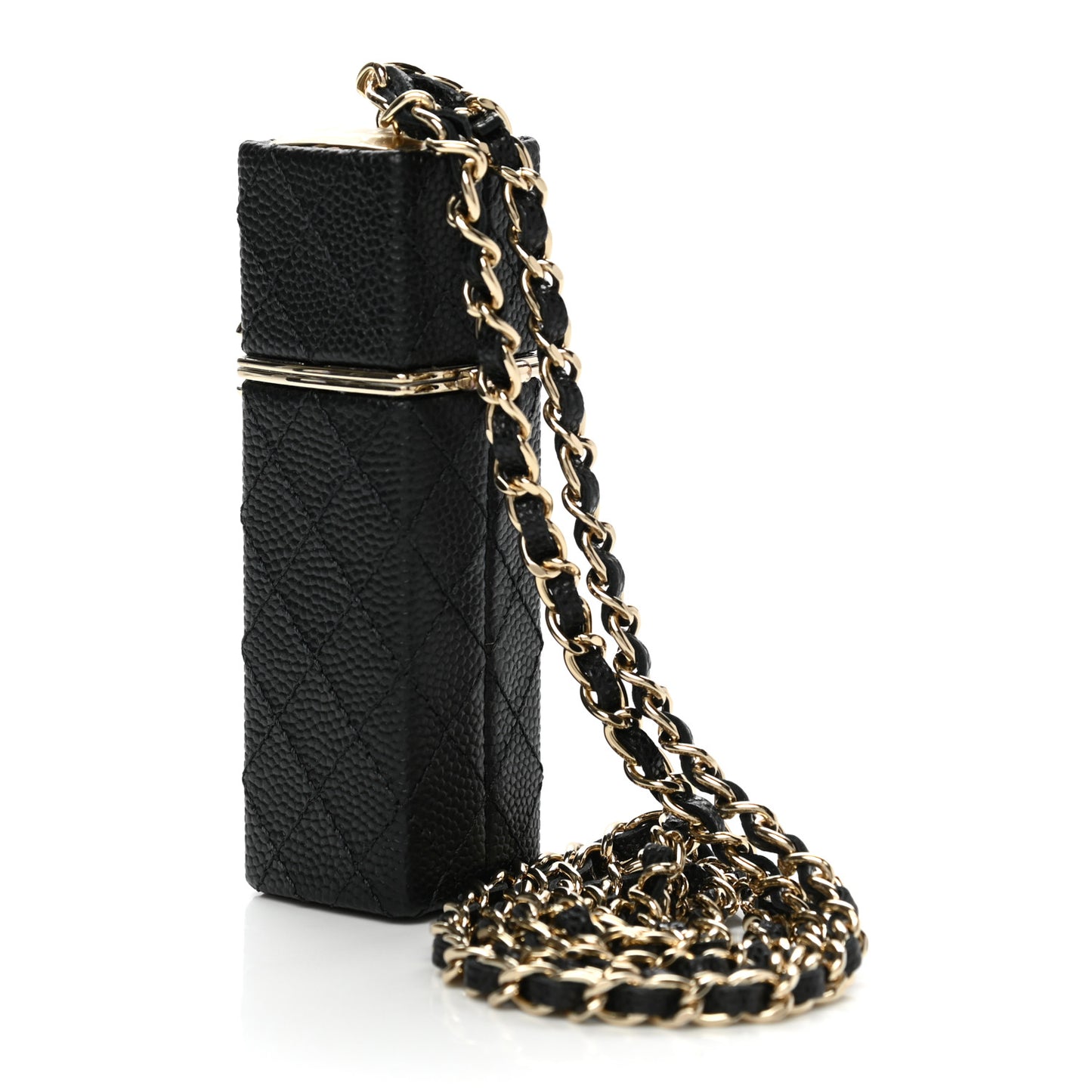 Caviar Stitched Lipstick Case On Chain Black