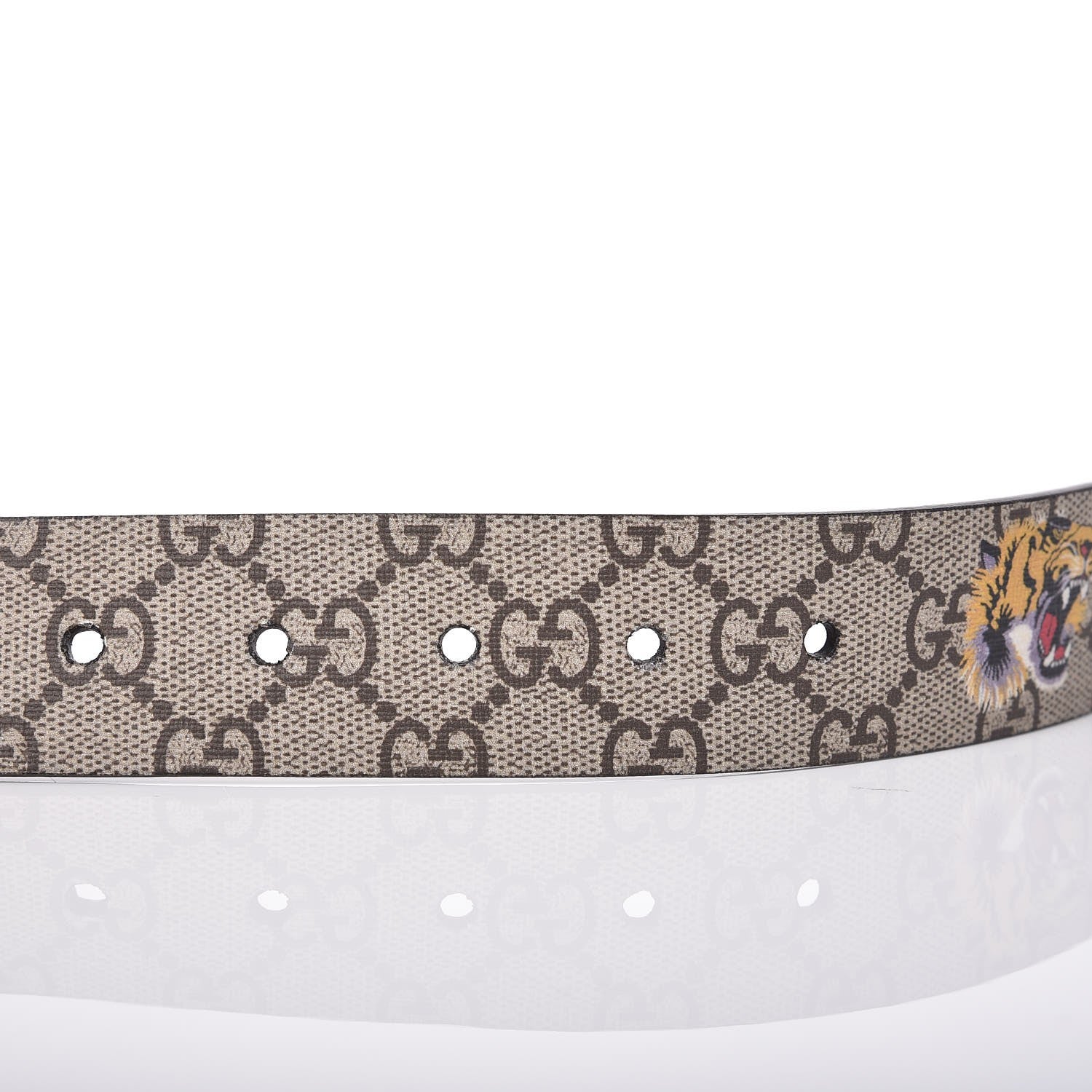 Gucci GG Supreme Monogram Selleria Calfskin Tiger 35mm Belt 95 38 Beige Ebony Multicolor Cocoa 6 of 7