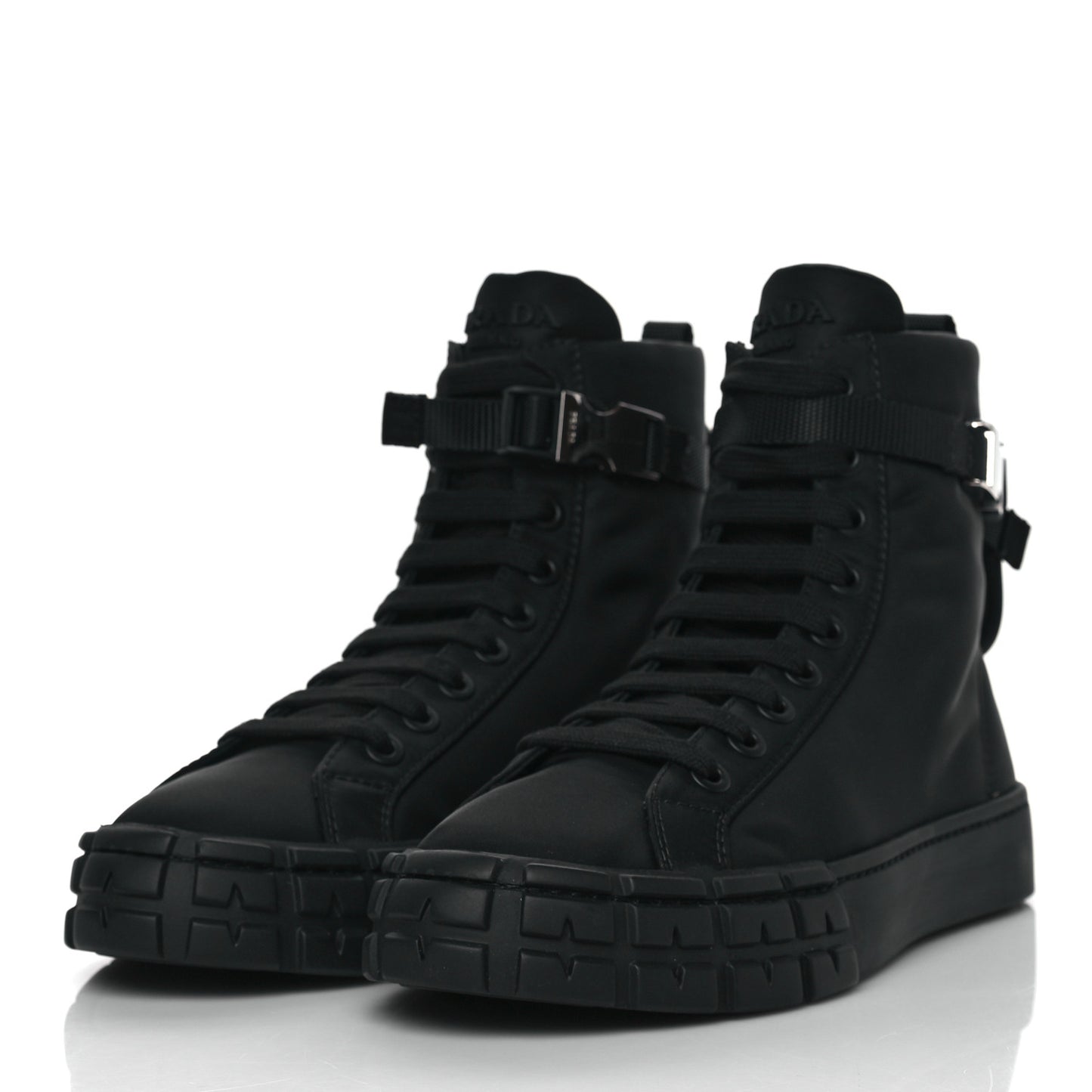 Re-Nylon Gabardine Triangle Wheel Pouch Pocket High Top Sneakers 40 Black