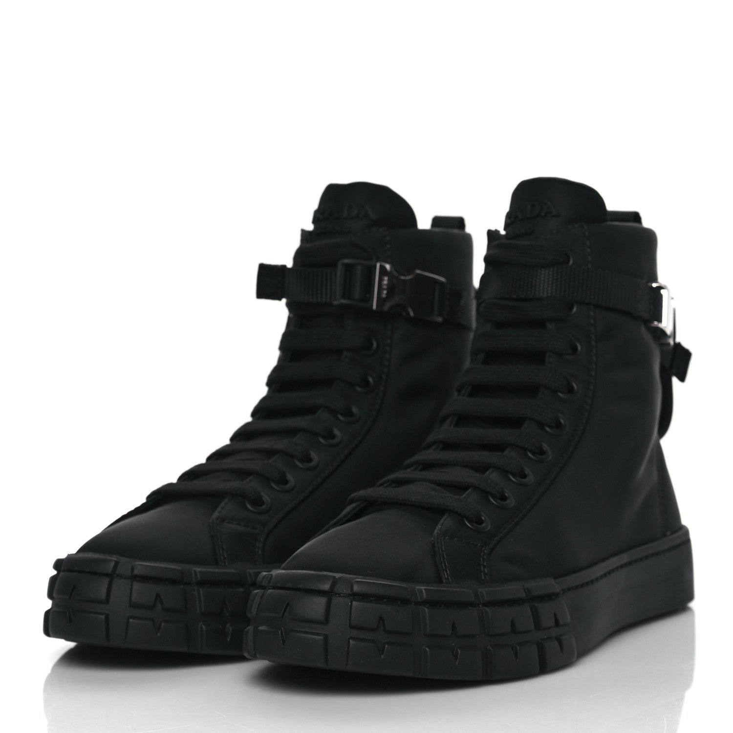 Prada Re-Nylon Gabardine Triangle Wheel Pouch Pocket High Top Sneakers 40 Black 4 of 10