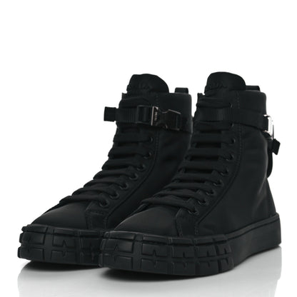 Prada Re-Nylon Gabardine Triangle Wheel Pouch Pocket High Top Sneakers 40 Black 4 of 10