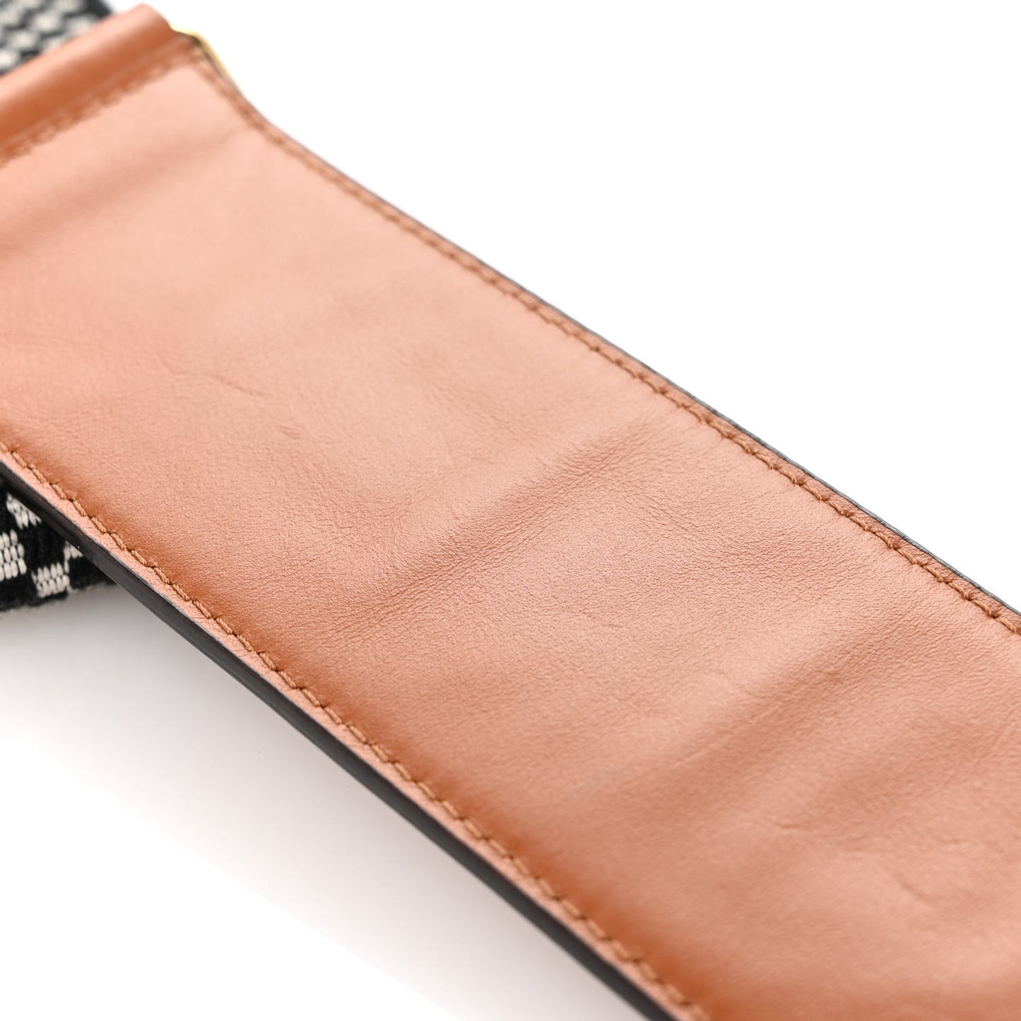 Ribbon Vitello King Logo Embossed Gingham Woven Adjustable Strap You Panna Black Cuoio