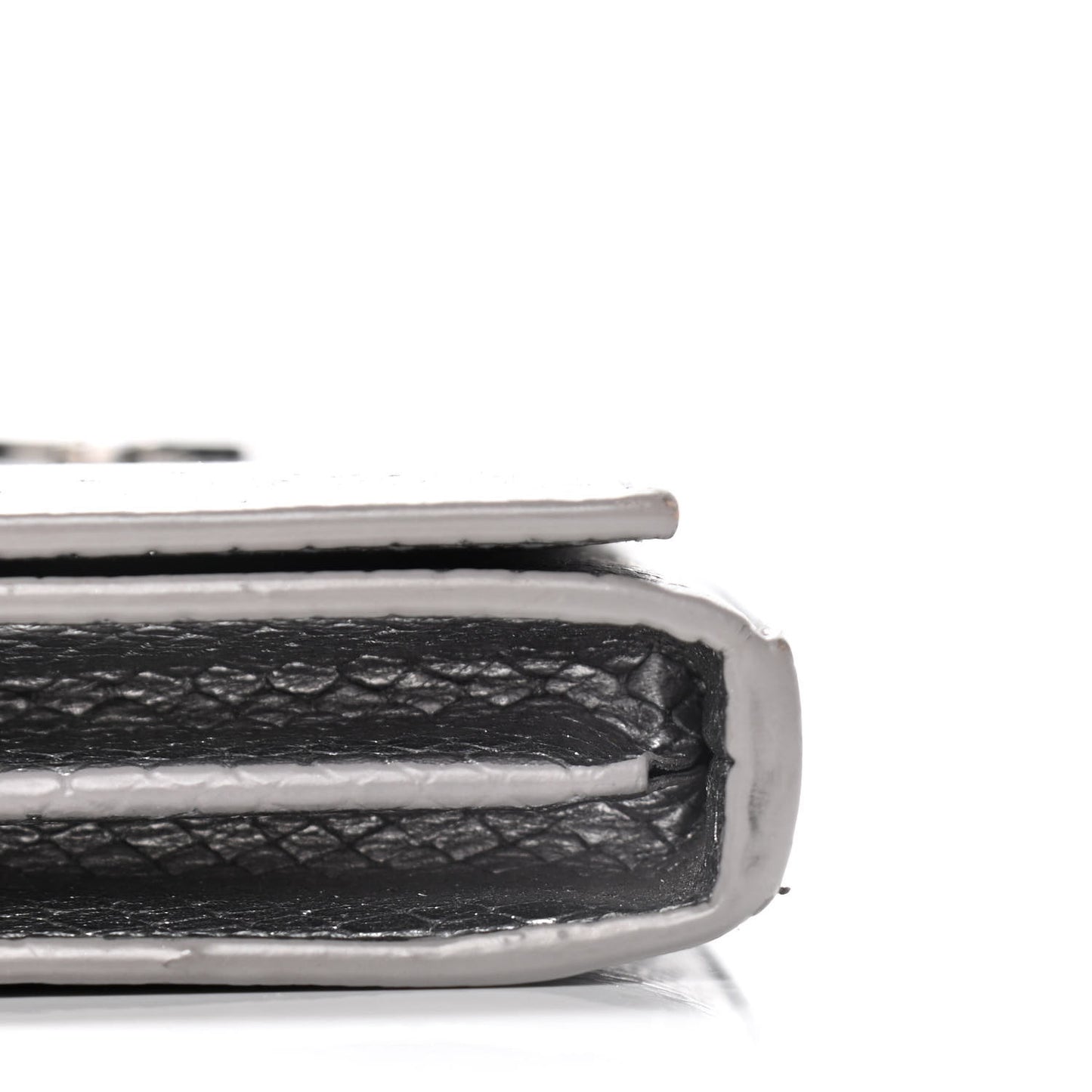 Metallic Calfskin Python Embossed Monogram Chain Wallet Silver